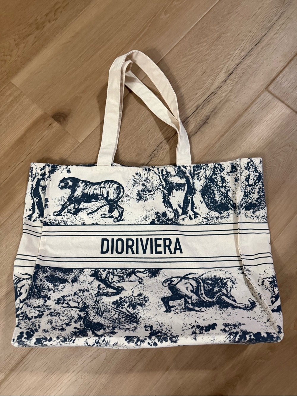 Dior Dioriviera Canvas Tote in Cream and Navy Toile